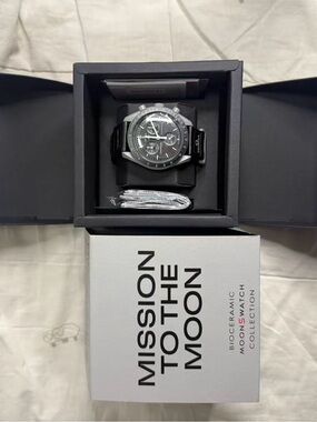 Swatch Black and Silver Bioceramic Moonwatch Chronograph